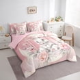 thumbnail image 4 of Feelyou White Rabbit Bunnies Twin Bedding Sets 7-Piece, Romantic Pink Rose Bedding Comforter Set, Dreamy Moon Sheet Sets, Microfiber Room Decor, 4 of 7