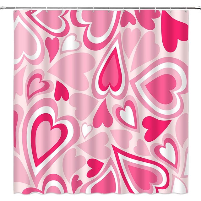 Cortina de ducha para el Día de San Valentín, diseño de corazón rosa, dulce amor, pareja romántica, mujer y niña, abstracta, extra larga, para baño, hogar, con ganchos, 187 cm de ancho x 213 cm de