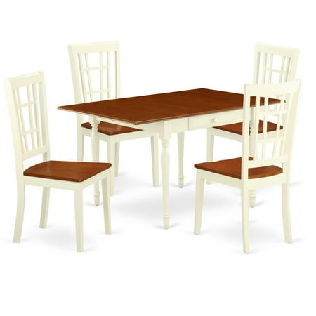 East West Furniture MZNI5-WHI-W 5 Pieces Dining set – Durable Drop Leaf Wooden Wood Table and 4 Hardwood Seat Kitchen Chairs Buttermilk and Cherry Finish