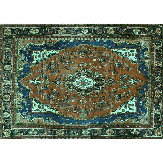 Ahgly Company Indoor Rectangle Persian Turquoise Blue Traditional Area Rugs, 8' x 10'