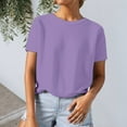 thumbnail image 2 of GPOECD T-Shirts Grande Taille pour Femmes Tricot Texturé Couleur Unie Col Rond Manches Courtes Style Décontracté pour un Port Quotidien Confortable Hauts Décontractés pour Femmes Violet Clair, TG, 2 of 4