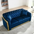thumbnail image 4 of Modern Velvet Chesterfield 3-Seat Sofa 84 Inches with Gold Stainless for Living Room, 4 of 11