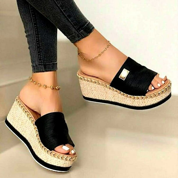 Sandalias de tacón alto para mujer, sandalias de cuña de ocio, zapatillas de playa al aire libre, zapatillas de plataforma, talla grande 43, 2022