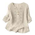thumbnail image 5 of Women's Casual Solid Color Cotton Linen Embroidered Pants Suit Set, 5 of 8