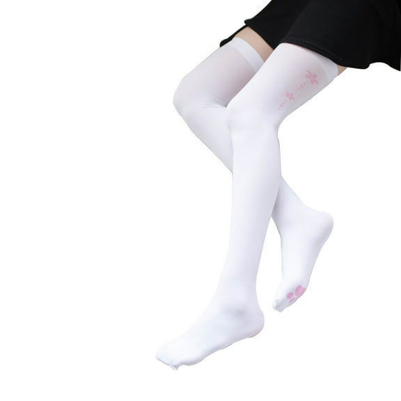CATIEBYE Women's Over Knee White Nylon Stockings, 1 Pair, 27.5 Inch, Soft Stretchy Thigh High Socks for Fashion