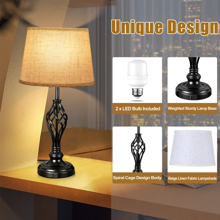 Coliware Table Lamp Set of 2, Farmhouse, USB Charging photo 5