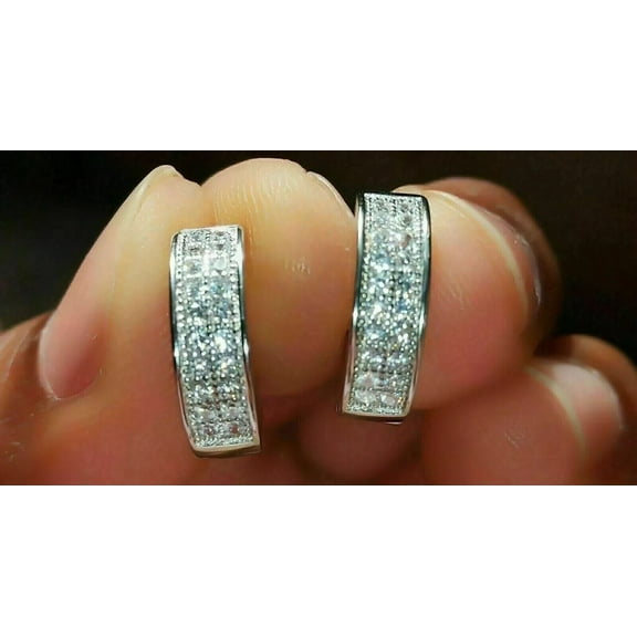 3.00Ct Round Cut Lab Created Diamond Huggie Hoop Earrings 14K White Gold Plated Silver