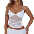 thumbnail image 2 of Women'S Sheer Mesh Camisole Tops Ruched V Neck Spaghetti Strap Crop Tank Top White S, 2 of 9