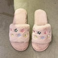 thumbnail image 5 of Xfvqtps Fluffy Slippers for Women Cute Flower Embroidery Winter Warm Open Toe Slip on Furry Cozy Indoor and Outdoor Plush Shoes Pink, 5 of 6