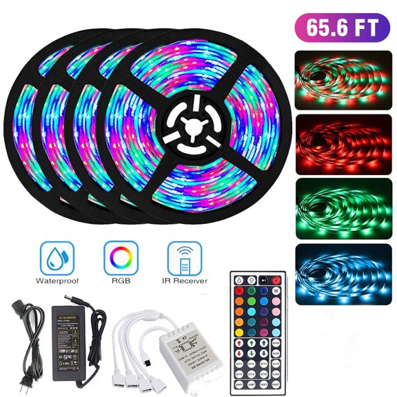 Led Strip Lights, Led Lights for Bedroom 65.6ft with Remote Control and 24V Power Supply, SMD 3528 Led Color Changing Lights for Room, Kitchen, Indoor Decoration, 4096 DIY Color.