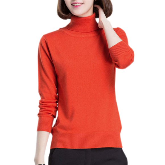 Betusline Women Fashion Basic Solid Turtleneck Sweater Pullover Orange, L