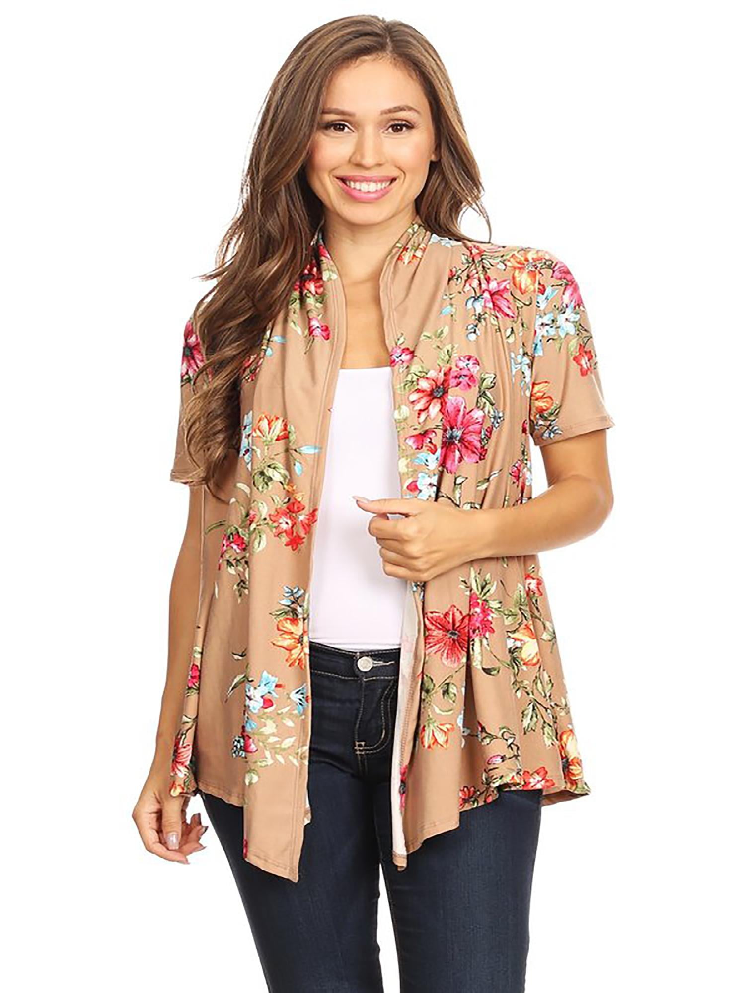 Fashionjoa Women S Solid Printed Short Sleeves Open Front