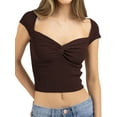 thumbnail image 2 of Womenacute;s Knit Crop Tops, Short Sleeve Sweetheart Neck Solid Color Twist Front T-Shirts, 2 of 6