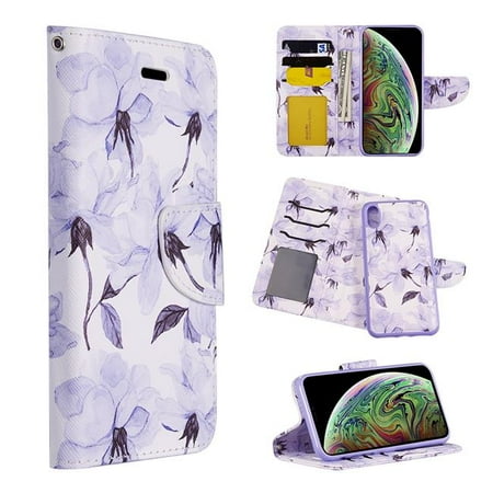 Detachable Id Window - Dream Wireless LPFIPXR-TRNDY-GRF The Detachable Trendy Leather Flip Wallet Case with ID Window Card Slots for iPhone XR - Graceful Floral