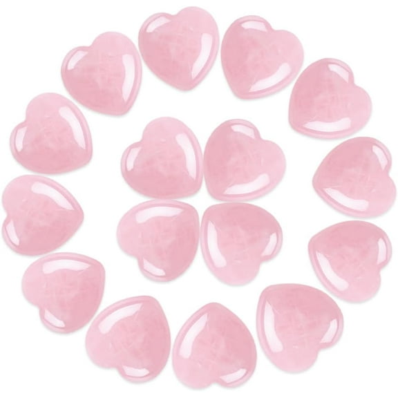 15PCS Rose Quartz Natural Heart Crystals Love Shaped Pocket Polished Stones Heart Healing Crystal Stones for Gifts Chakra Reiki Yoga Meditation Relief Anxiety Stress