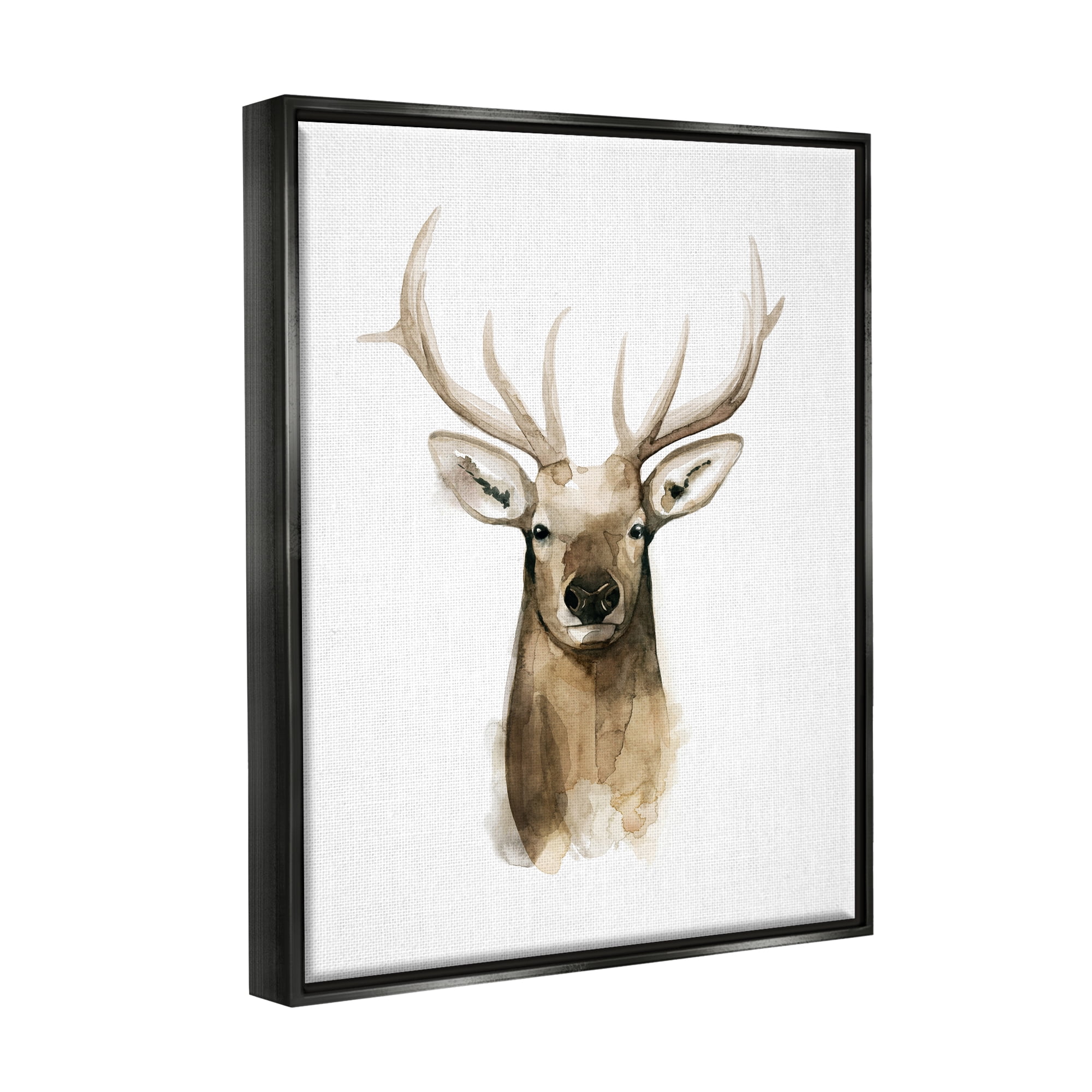 Stupell Industries Deer Portrait Watercolor Animals & Insects Painting Black Floater Framed Art Print Wall Art, 17 x 21