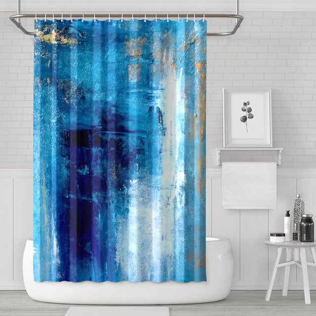 Ensemble de Rideau de Douche avec Doublure à Boutons-Pression, Style Peinture Multicolore Bleu (2) Rideaux de Douche Doublure de Douche Imperméable, Rideaux de Salle de Bain Décoratifs en Polyester, 72x72 Pouces