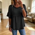 thumbnail image 2 of HCYSFG Womens Fringe Blouses Round Neck Short Ruffle Sleeve Empire Waist Relaxed Fit Peplum Shirts Boho Summer Tops, 2 of 6
