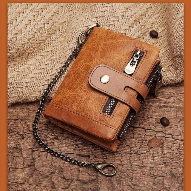 Langgg Mens Wallet Cowhide Leather Wallet Credit Card Holder RFID Bifold Brown
