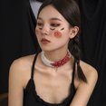 thumbnail image 2 of NICKSUN Women Halloween Multi‑Layer Choker Necklace, White Imitation Pearl & Red Speckled Beaded Collar Choker, Gothic Cosplay Statement Neck Jewelry for Halloween Party Costume, 2 of 8