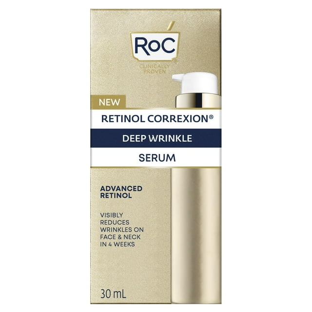 RoC Retinol Correxion® Deep Wrinkle Retinol Face Serum con ácido ascórbico, tratamiento antiedad diario para líneas de expresión, manchas oscuras y