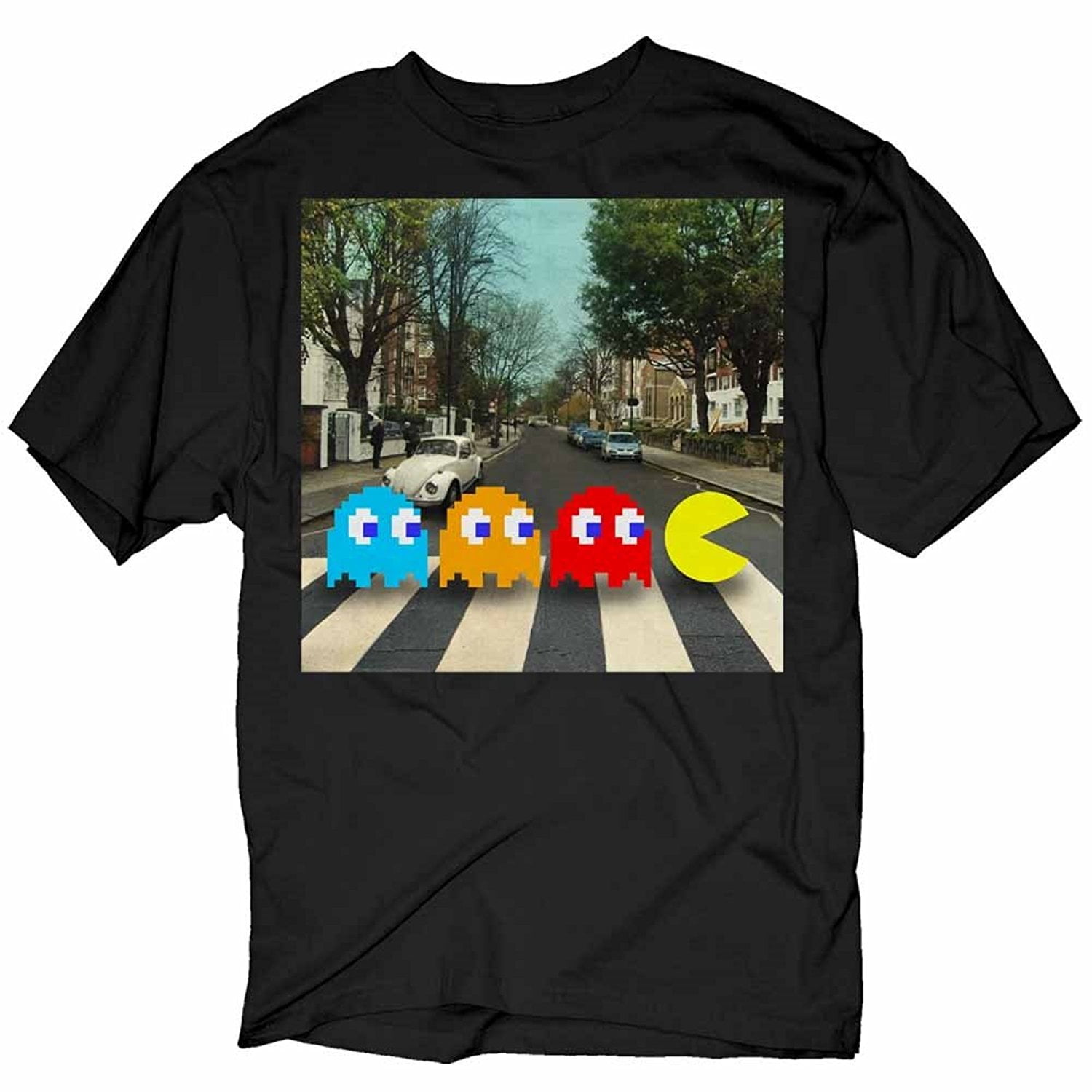 PacMan Crossing Beatles Abbey Road Black Adult TShirt