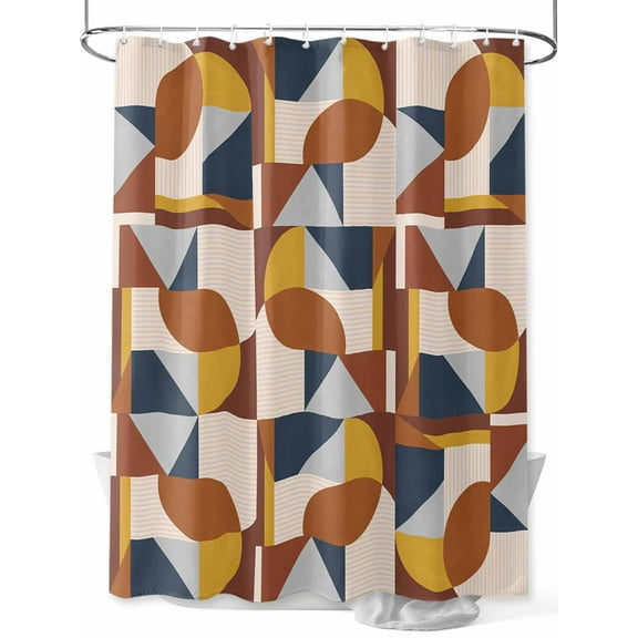 Shower Curtains for Bathroom-72"x72", Mid Century Brown Grey Yellow Geometric Waterproof Bath Curtain Grommet Shower Curtain Set with Hooks, Abstract Color Blocks Washable Bath Accessories
