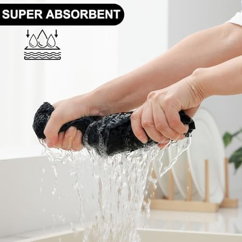 Kitchen Towels and Dishcloths Set, 12 x 12 and 13 x 28 Inches, Set of 12 100% Cotton Waffle Weave Kitchen Towels, Super Soft and Absorbent Dish Cloths, Black