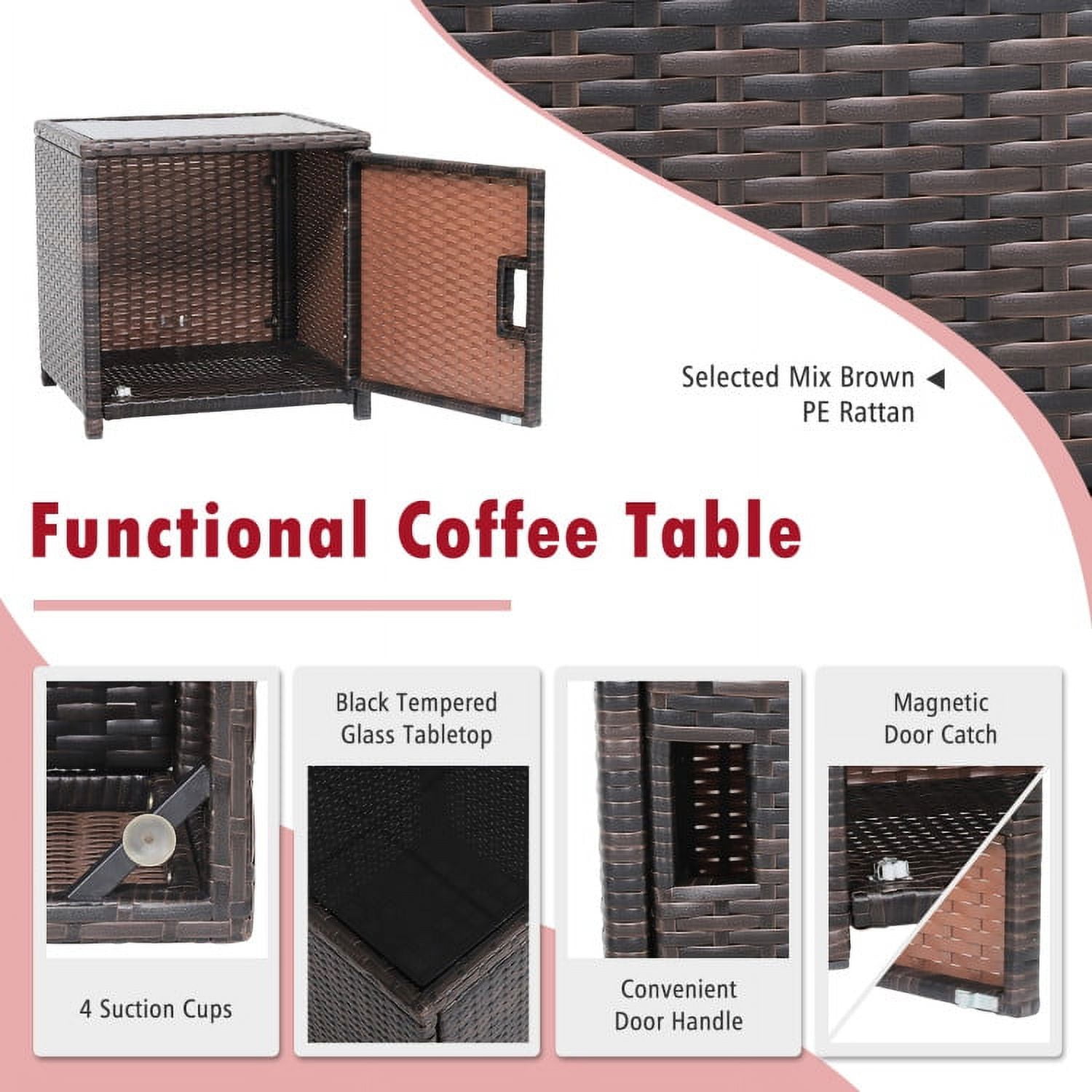 Aimee Lii 3 Pieces Patio Wicker Furniture Set with Storage Table and Protective Cover, Outdoor Patio Furniture, Red Aimee Lii 3 Pieces Patio Wicker Furniture Set with Storage Table and Protective Cover, Outdoor Patio Furniture, Red