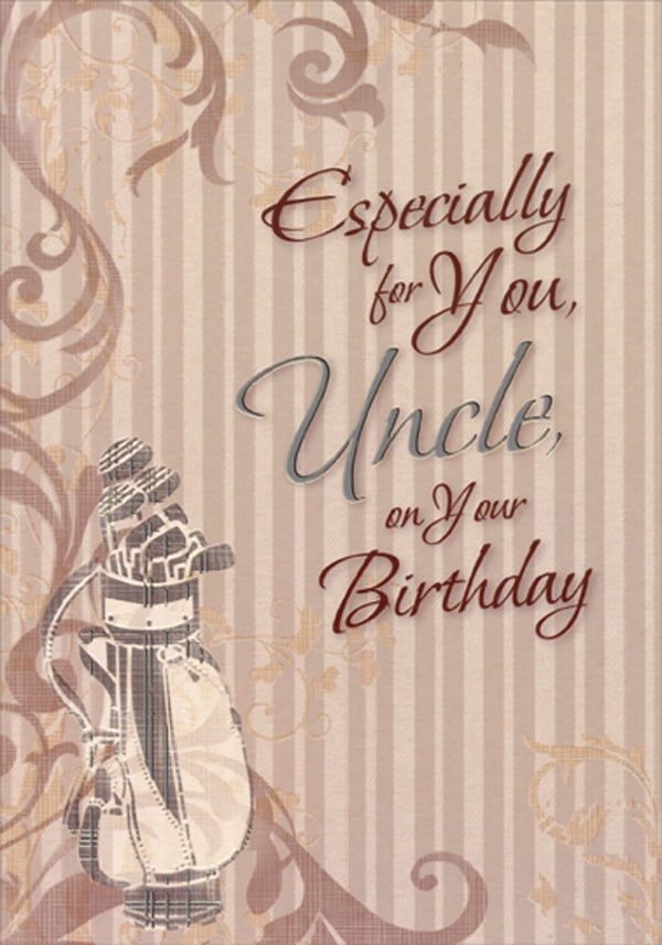 Designer Greetings Gold Foil Accented Golf Bag on Light Brown Uncle Birthday Card