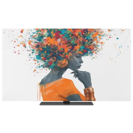 Indoor Elastic TV Cover 40 Black Woman TV Display Protector for LCD Desktop TV Hanging TV African American Colorful Hair Decorative TV Screen Dust Proof Cover Protection