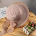 thumbnail image 4 of Soumake Ribbon Bowknot Decor Straw Hat Round Dome Solid Color Folding Women Big Brim Sunscreen Travel Hat Fashion Accessories Fashion, 4 of 8