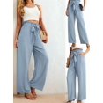 thumbnail image 5 of Women'S Wide Leg Pants with Pockets High Waist Adjustable Knot Loose Casual Trousers Business Work Pants Light Blue L, 5 of 6