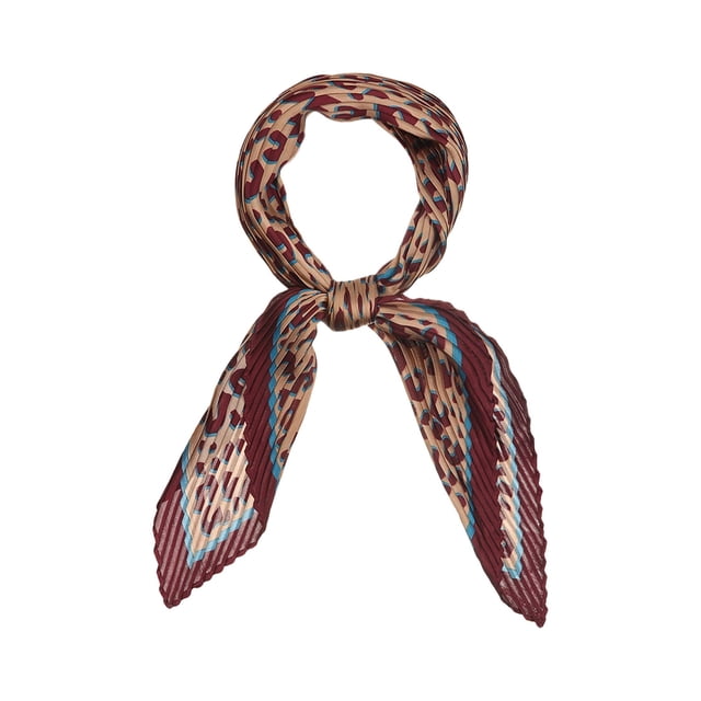 INSPIRAR CHIC Bufanda de Cuello con Pliegues de Leopardo Retro en Rombo Color Rojo Vino