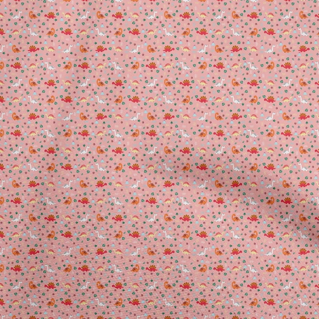oneOone Polyester Spandex Light Pink Fabric Colorful Dinosaur Cartoon Sewing Craft Projects Fabric Prints By Yard 56 Inch Wide