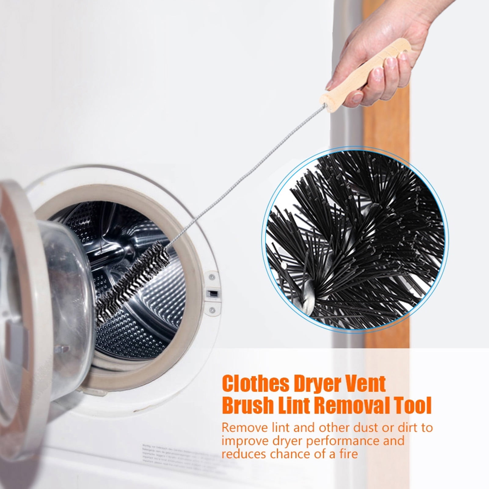 BIMZUC Flexible Dryer Vent Cleaning Brush with Long Reach Rod and Wood Handle for Lint Dust Removal
