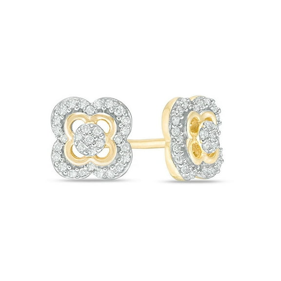 Round Diamond 10K Yellow Gold Clover Stud Earrings -