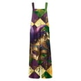 thumbnail image 4 of Fgvctg Mardi Gras Jumpsuits for Women Sleeveless Carnival Party Spaghetti Straps Overalls Trendy Wide Leg Pant Mask Print Bib Overalls Romper Sprimg Pant With Pockets Dark Purple S, 4 of 5