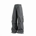 thumbnail image 5 of Womens Cargo Pants High Waisted Baggy Wide Leg Plus Size Parachute Pants with Pockets and drawstring Cargos Lightweight Trousers Y2K Dark Gray XL, 5 of 7