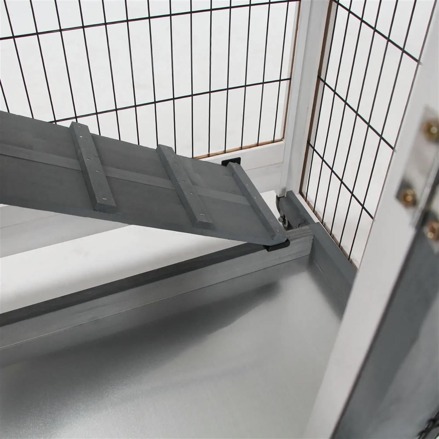 resenkos 43" 2-tier Wooden Rabbit Hutch with Wheels and Slide-out Tray, Outdoor Small Animal Habitat Chicken Coop Bunny Cage for Bunnies, Guinea Pigs, Gray