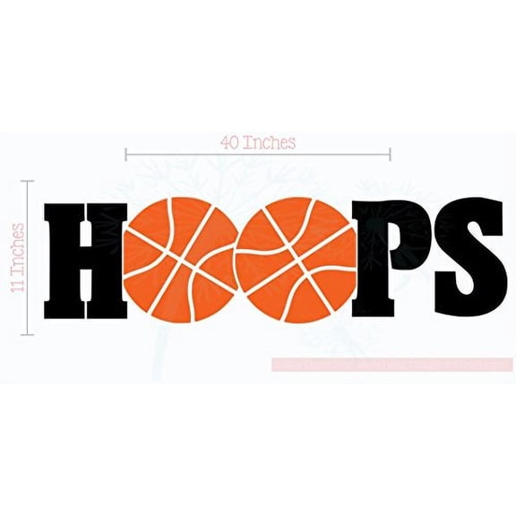 Bedroom Décor Hoops Basketball Decals Wall Sticker Teen Sports 40x11-inch Black, Orange