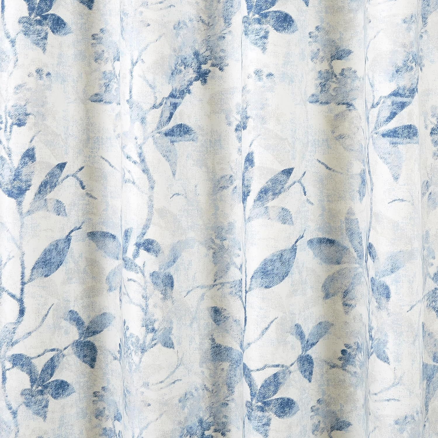 Chezmoi Collection 4-Piece Tropical Floral Window Curtain Set with Sheer Backing, Blue Gray White Textured Floral Printed Microfiber, 120 inch x 84 inch