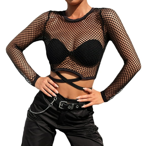 Sheer Mesh Long Sleeve Round Neck Sexy Women's Blouse Tops Elegant Comfortable Stylish Fashionable Soft Breathable Lightweight