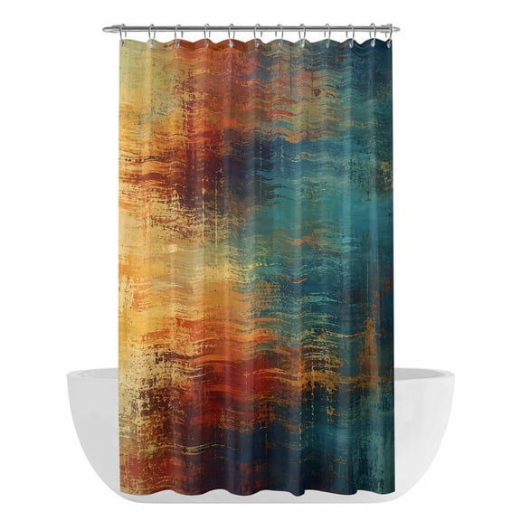 Blue Teal Orange Shower Curtain - Water Repellent Fabric Shower Curtains Washable, Vintage Farmhouse Abstract Ombre Art Decorative Polyester Cloth Bathroom Curtains Modern Bath Decor 36"x72"