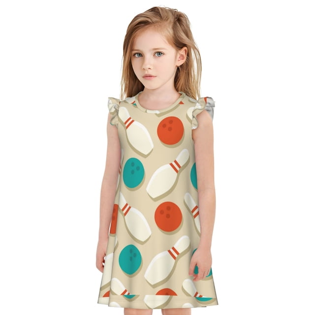 Balery Vintage Bowling Camisón de princesa para niñas, pijama de algodón con mangas abullonadas, suave y bonito.-Large