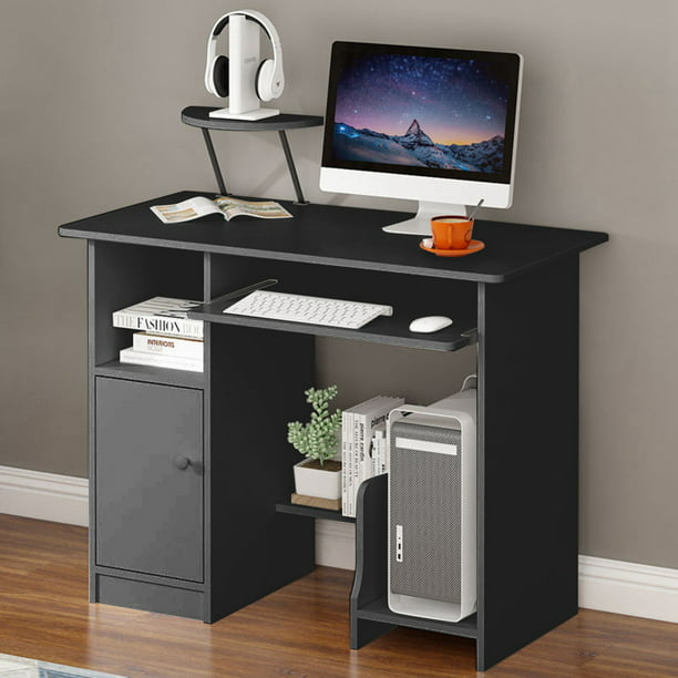 35 Inch Computer Desk With Lockers Home Small Desk Black Walmart Com Walmart Com