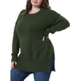 thumbnail image 2 of DARING DIVA Plus Size Crew Neck Long Sleeve Slit Hem Pullover Sweater 1X Army Green, 2 of 6