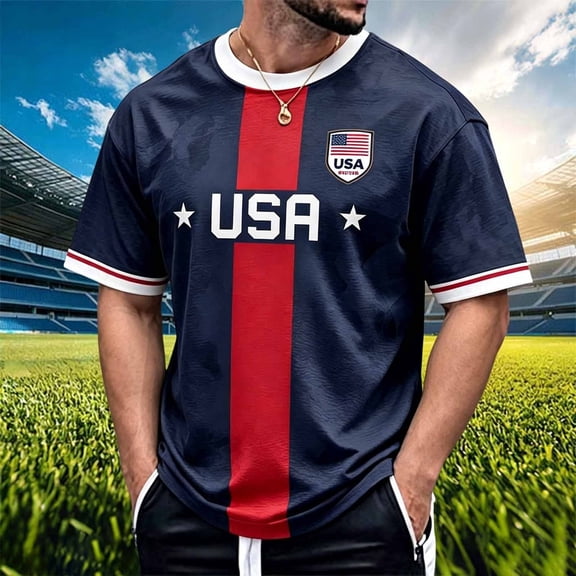 250 Anniversary USA Shirt Men Men's Soccer Football Graphic Tee Everyday Comfort Casual Style 4Th of July Shirt Dark Blue L