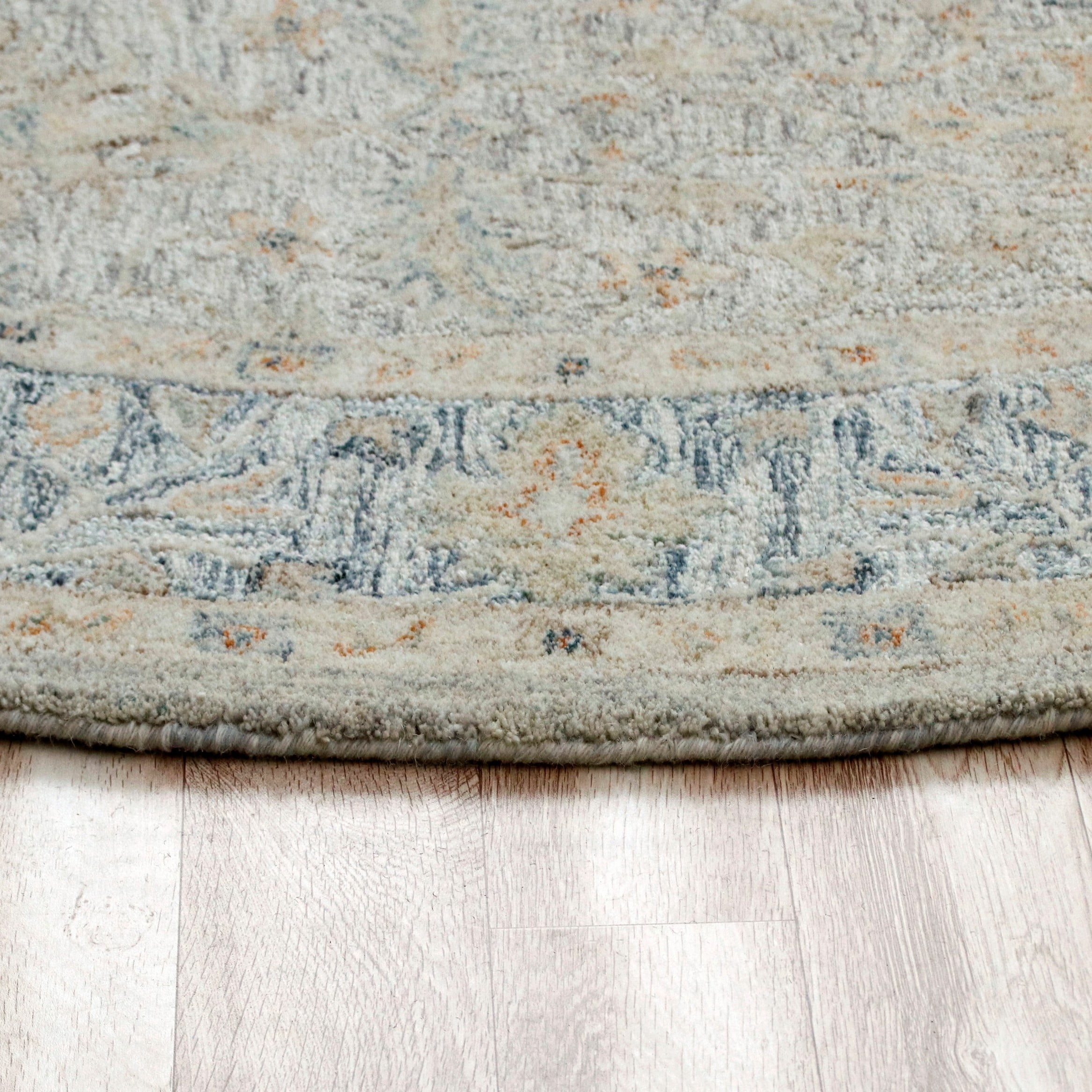LR Home Viane Credo Blue/Taupe Vintage Floral Wool Round Rug, 8'6" Round