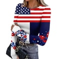 thumbnail image 2 of JoveMarine Women's Fitted Base Layer Long Sleeve T-Shirt Independence Day Printed Round Neck Top Patriotic Casual Blouse for Spring Fall Daily Layering Dark Blue M, 2 of 6